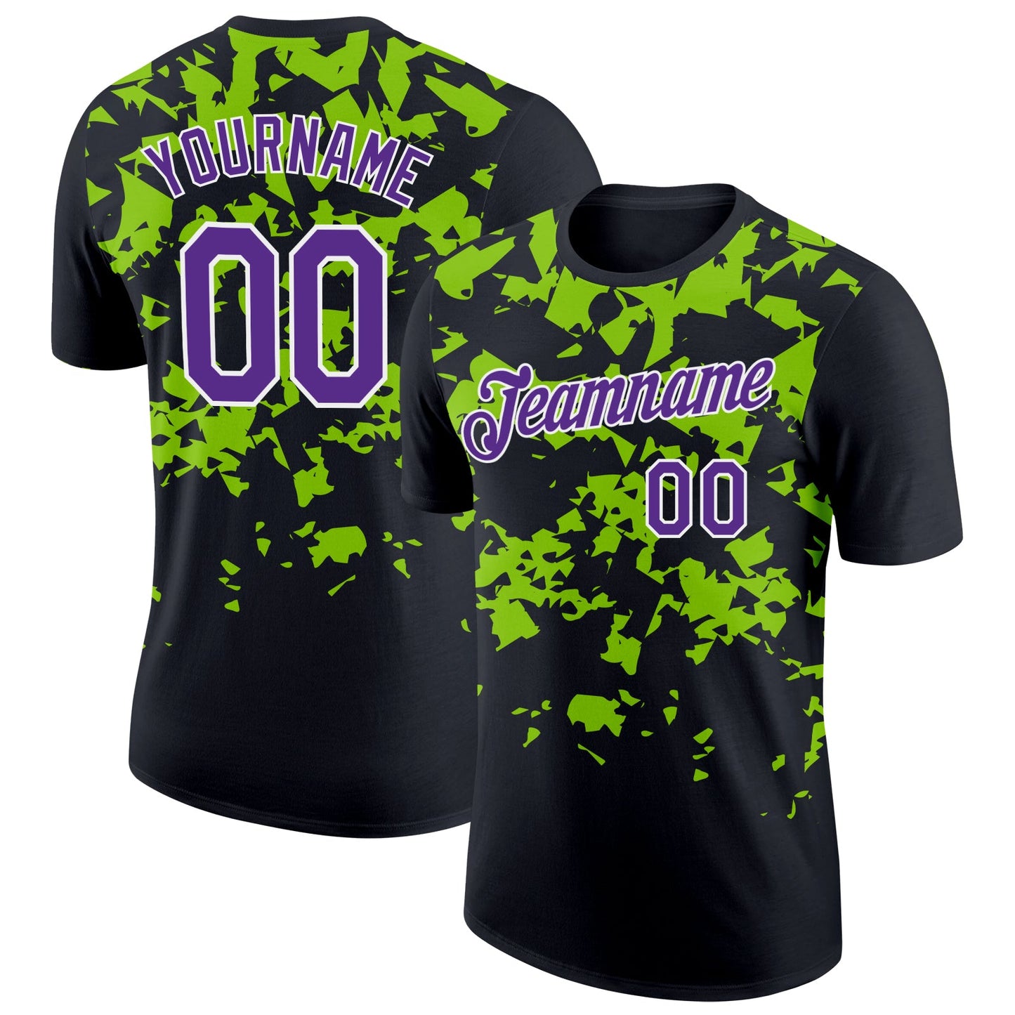 Custom Black Purple-Neon Green 3D Esports Performance T-Shirt - Main View