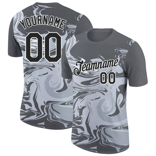 Custom Steel Gray Black-White 3D Esports Performance T-Shirt - Main View