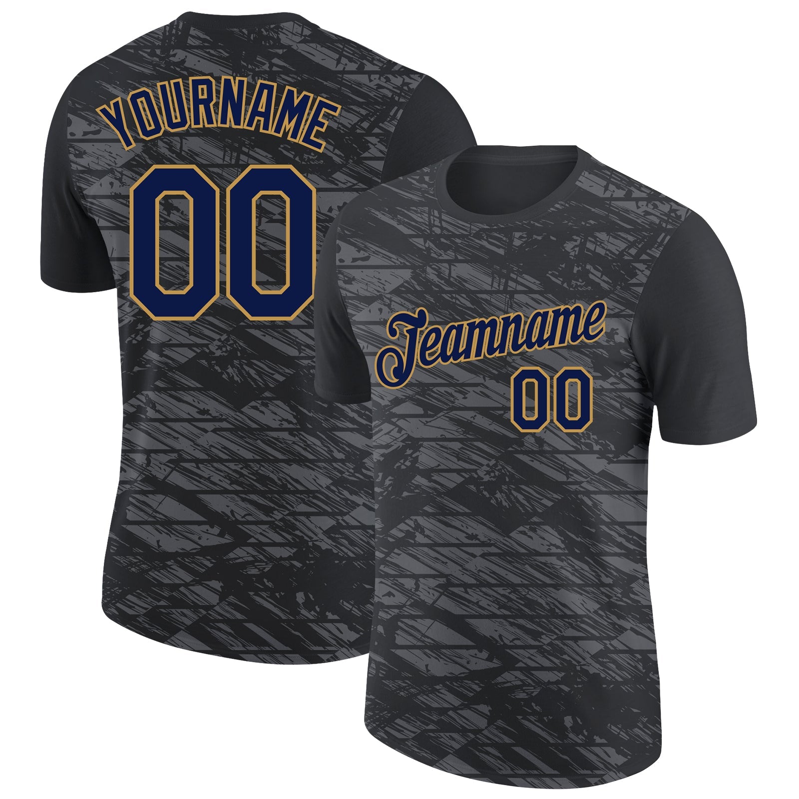 Custom Black Navy-Old Gold 3D Esports Performance T-Shirt - Main View