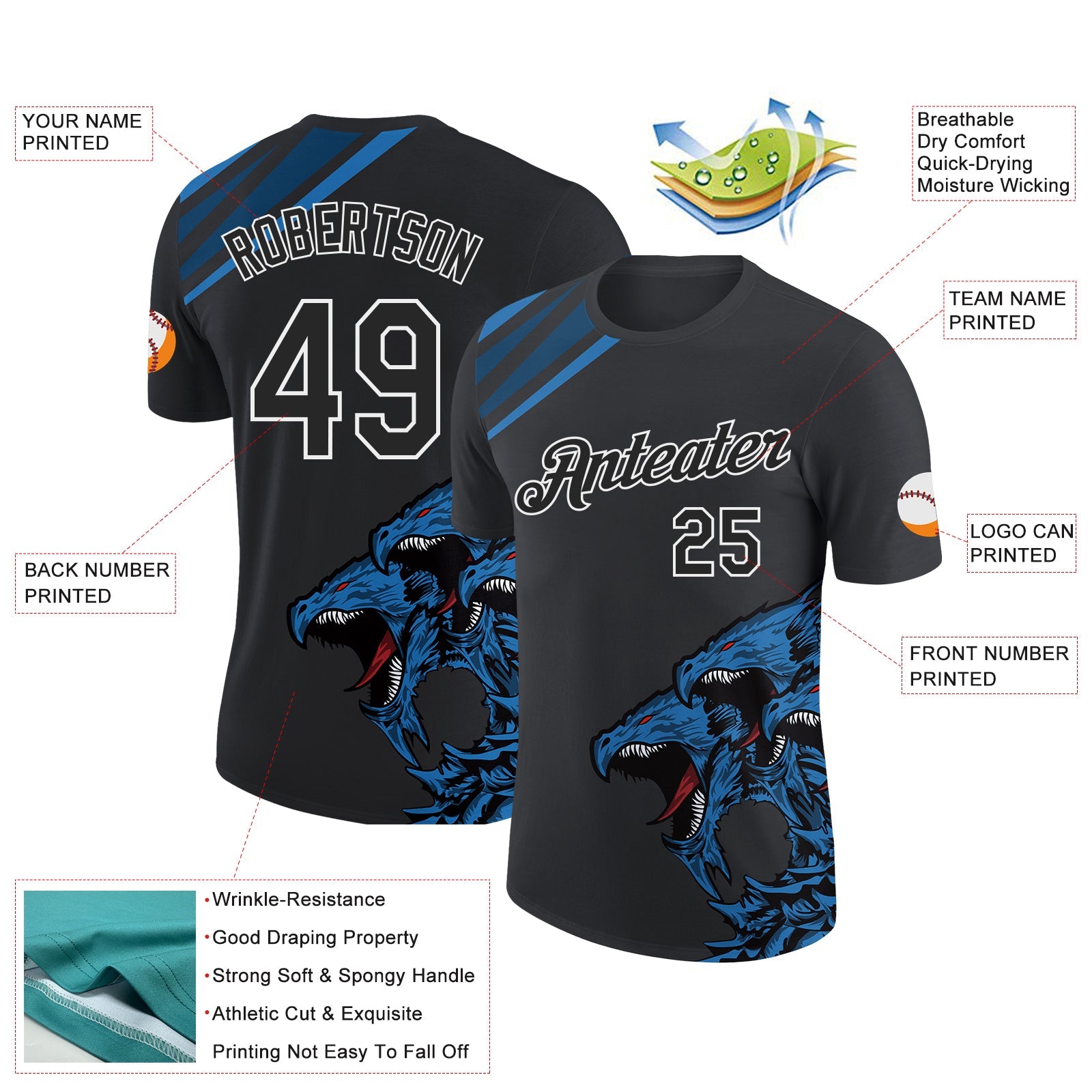 Custom Black Blue-White 3D Esports Performance T-Shirt view 2
