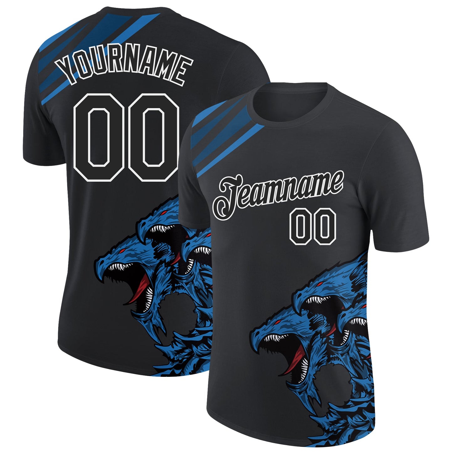 Custom Black Blue-White 3D Esports Performance T-Shirt - Main View