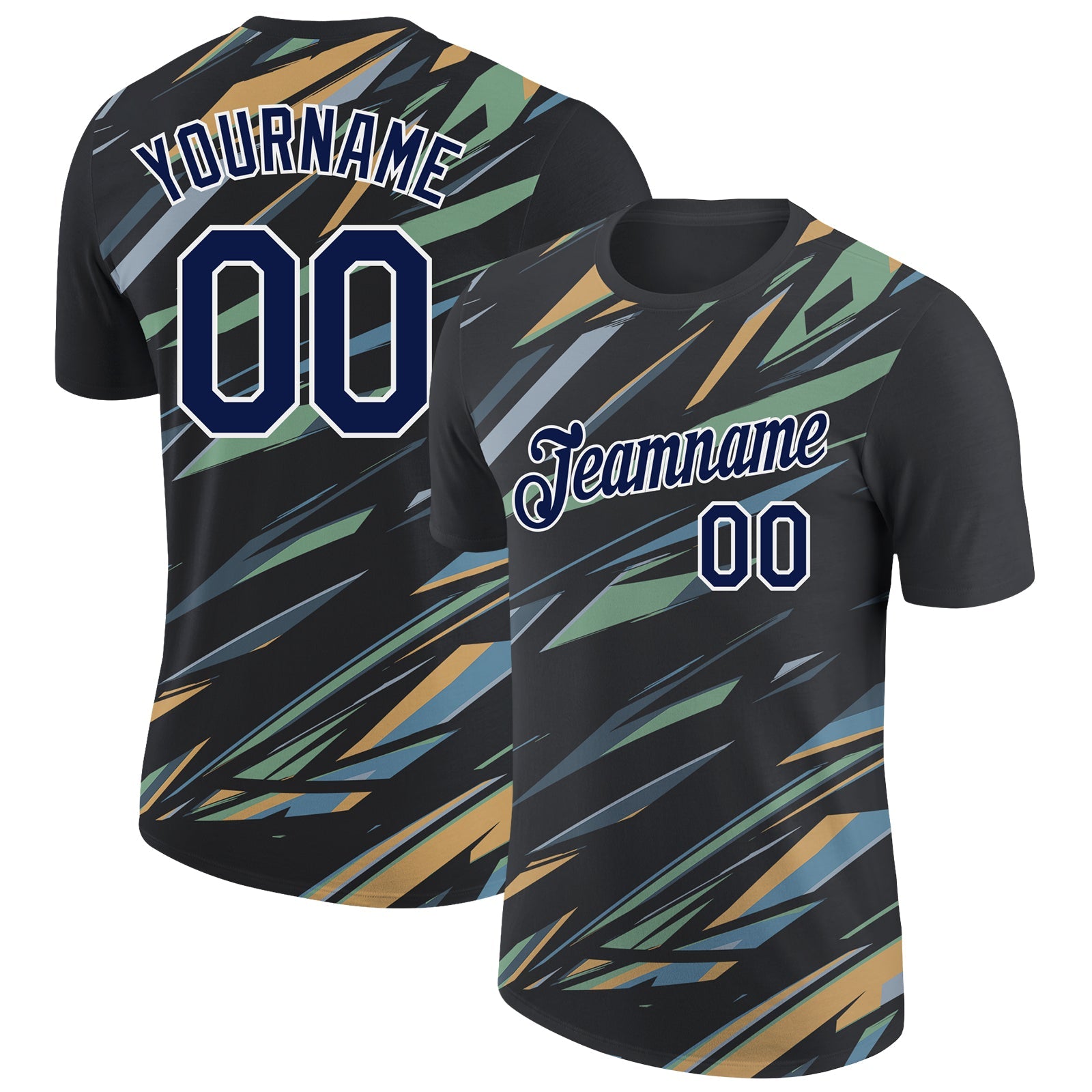 Custom Black Navy Ice Blue Shadow Blue-Gold 3D Esports Performance T-Shirt - Main View