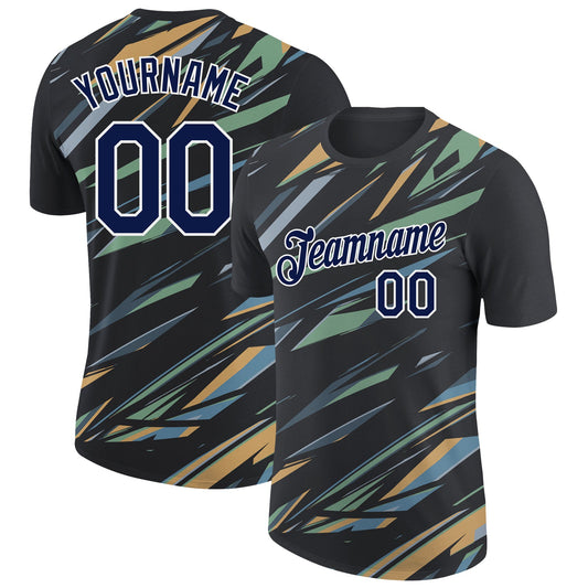 Custom Black Navy Ice Blue Shadow Blue-Gold 3D Esports Performance T-Shirt - Main View