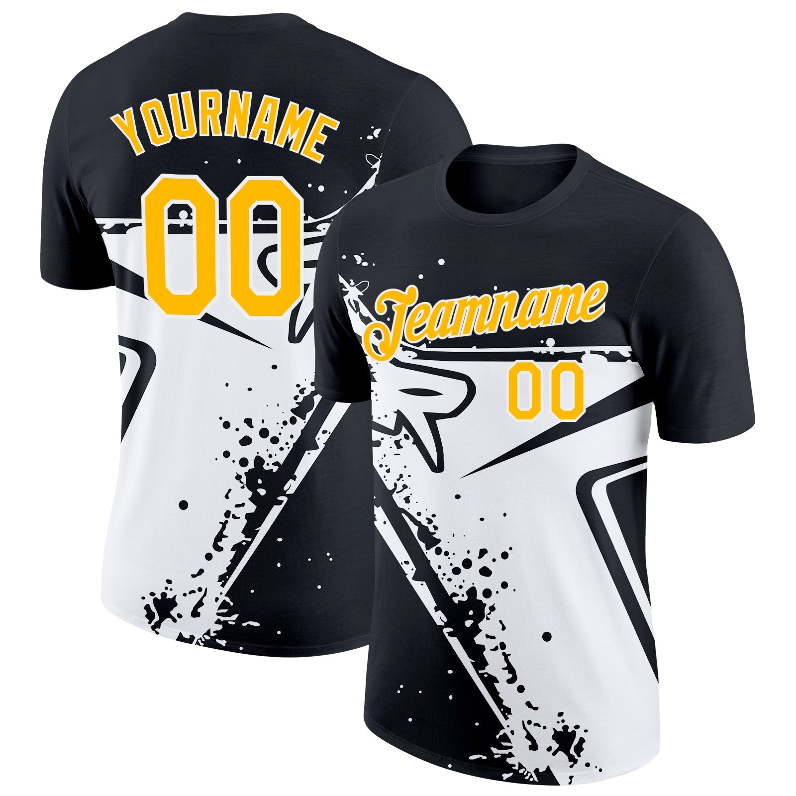 Custom Black Gold-White 3D Esports Performance T-Shirt - Main View