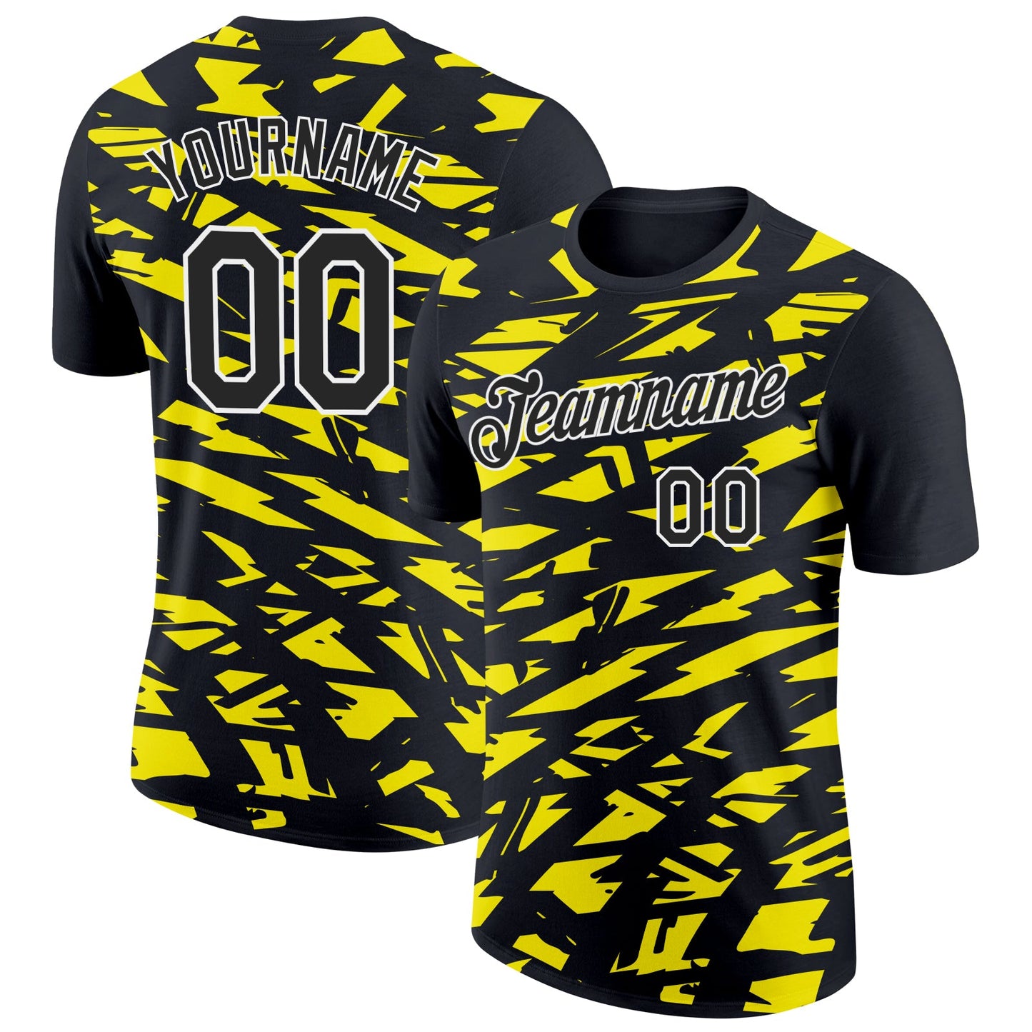 Custom Black Light Yellow-White 3D Esports Performance T-Shirt - Main View