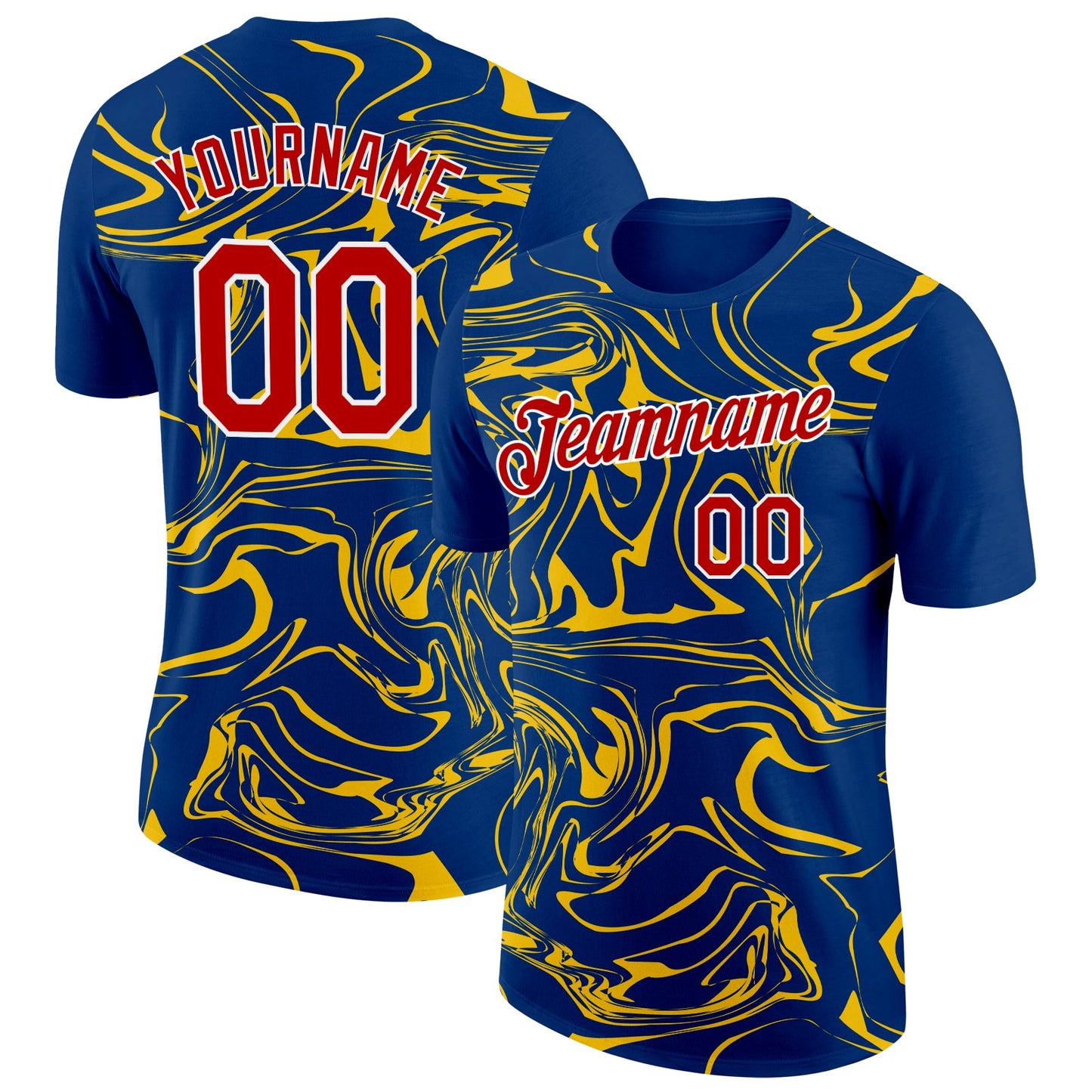 Custom US Navy Blue Red-Yellow 3D Esports Performance T-Shirt - Main View