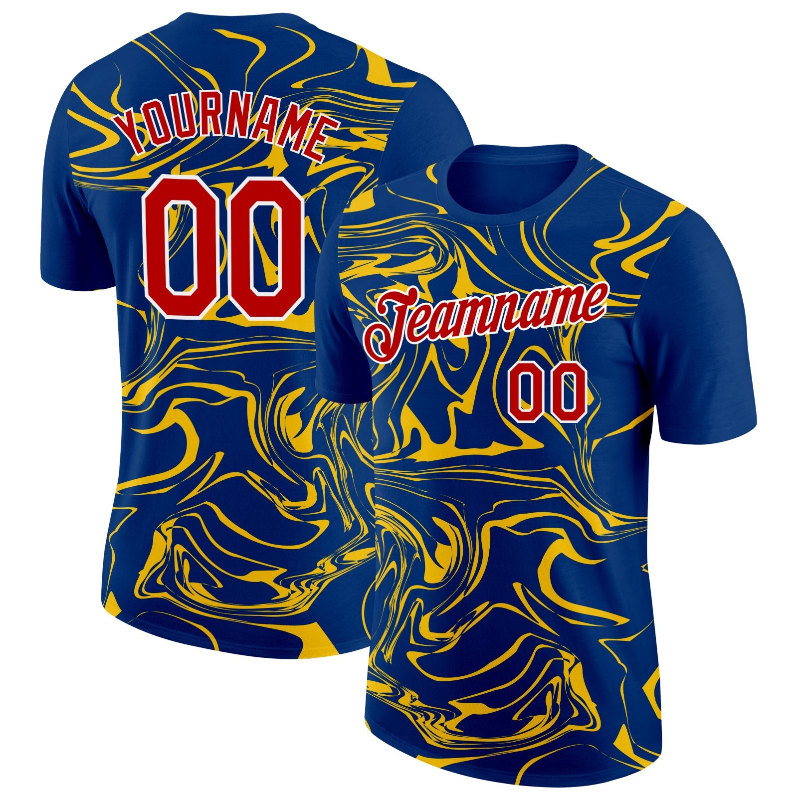 Custom US Navy Blue Red-Yellow 3D Esports Performance T-Shirt - Main View
