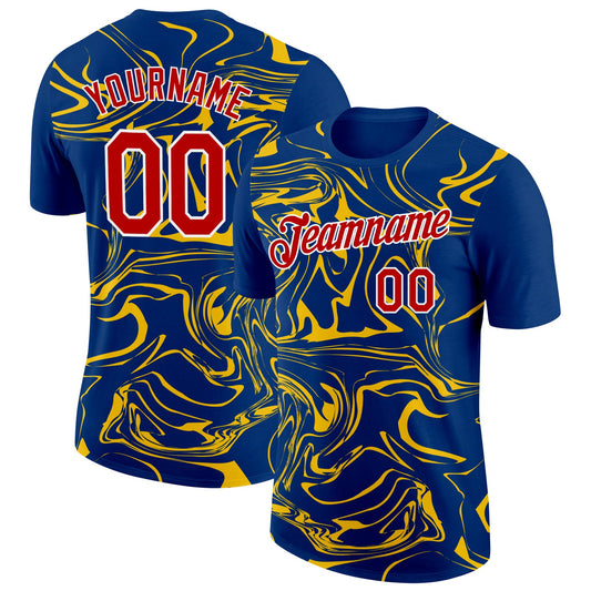 Custom US Navy Blue Red-Yellow 3D Esports Performance T-Shirt - Main View