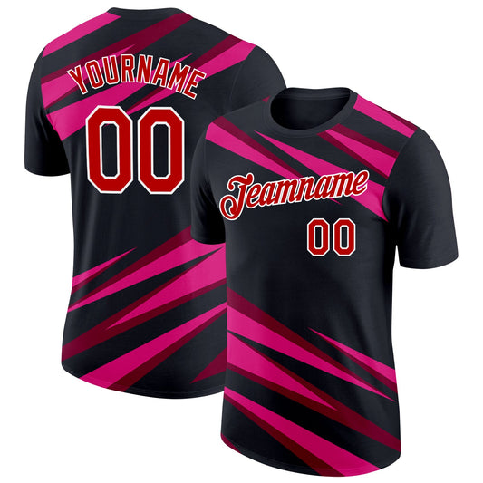 Custom Black Red Maroon-Hot Pink 3D Esports Performance T-Shirt - Main View