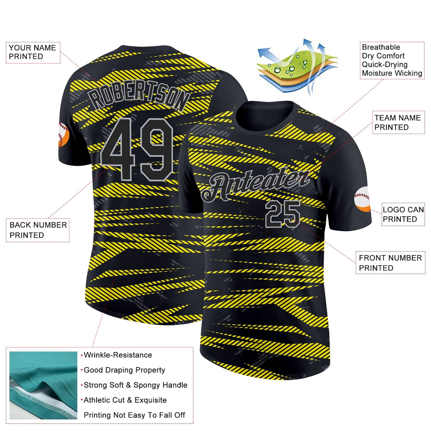 Custom Black Light Yellow-Light Gray 3D Esports Performance T-Shirt view 2