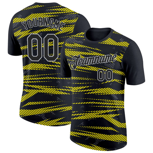 Custom Black Light Yellow-Light Gray 3D Esports Performance T-Shirt - Main View