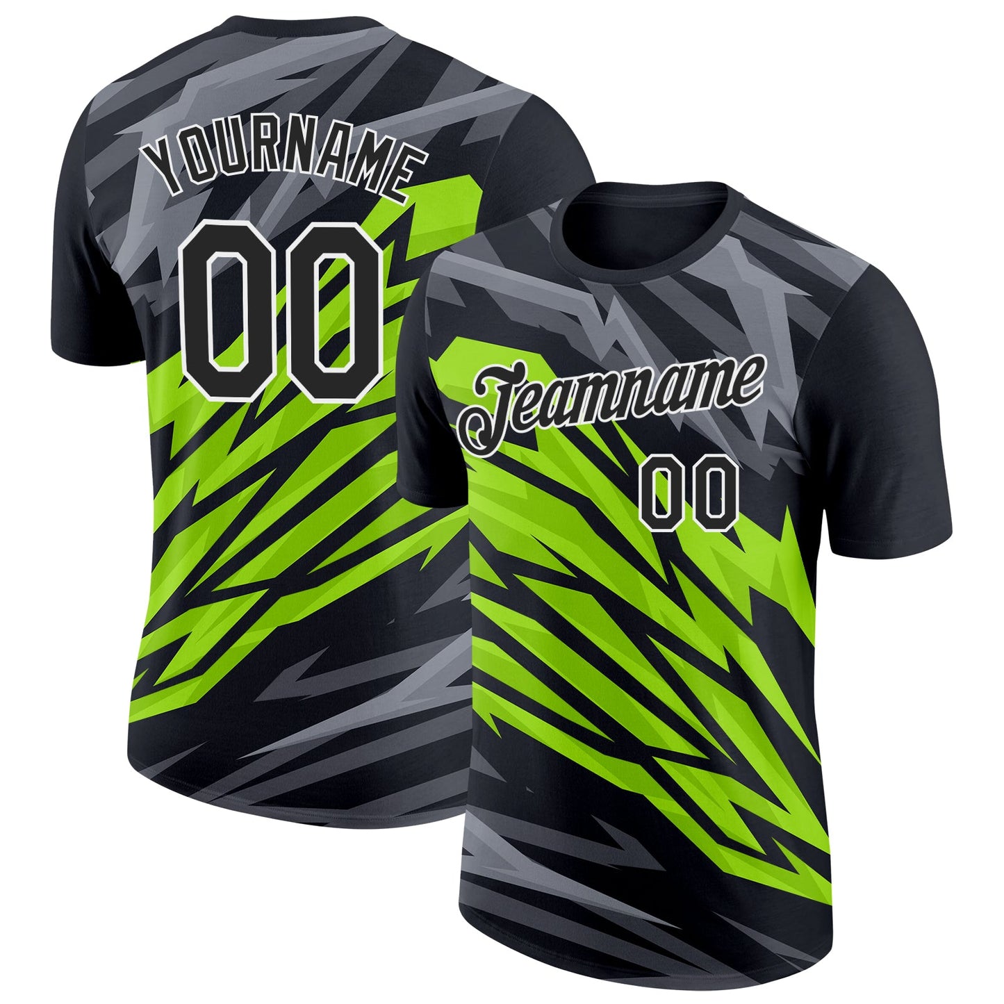 Custom Black Neon Green-Steel Gray 3D Esports Performance T-Shirt - Main View