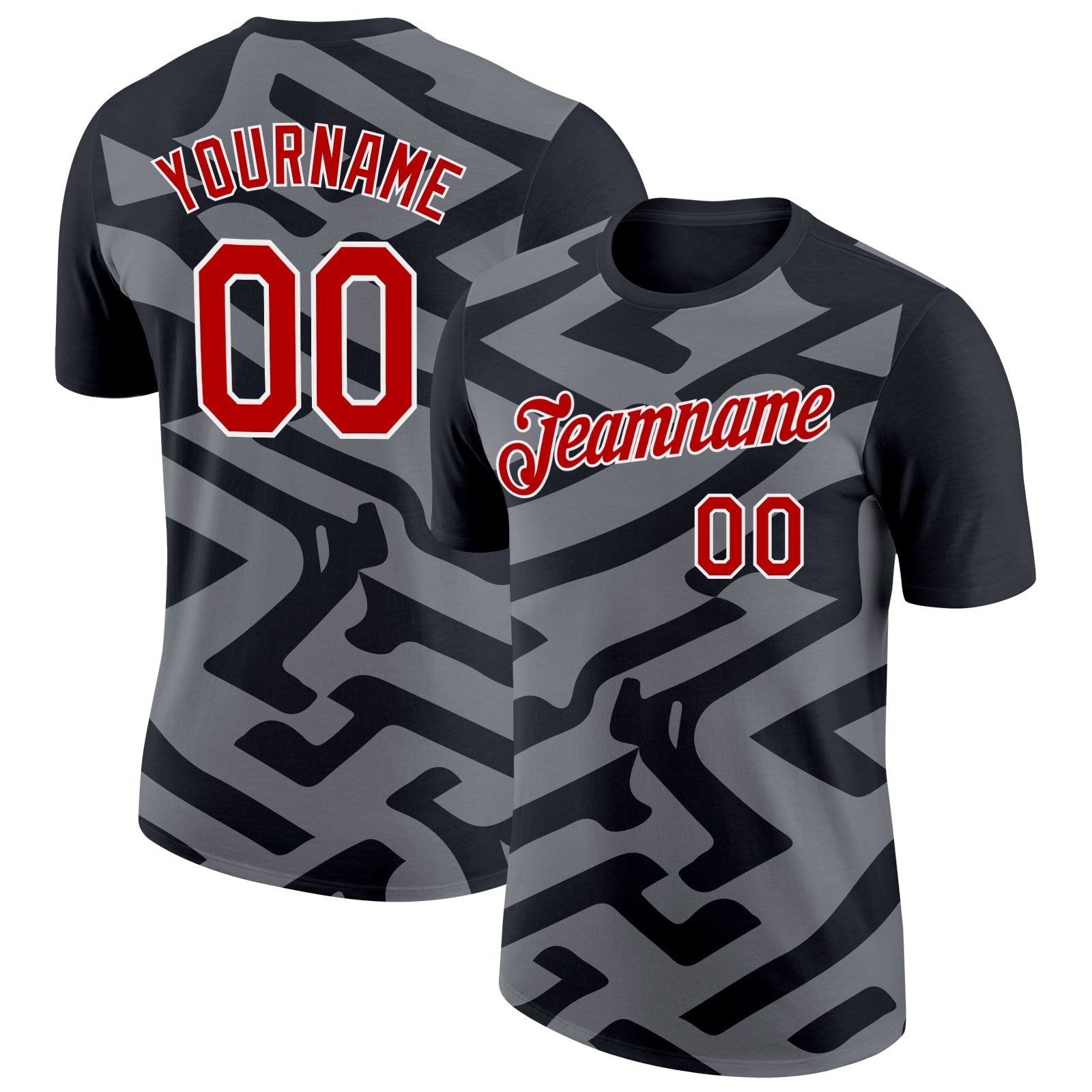 Custom Black Red-Steel Gray 3D Esports Performance T-Shirt - Main View