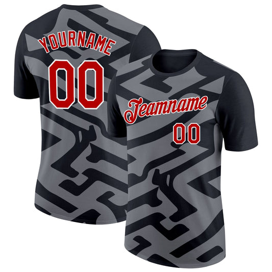 Custom Black Red-Steel Gray 3D Esports Performance T-Shirt - Main View