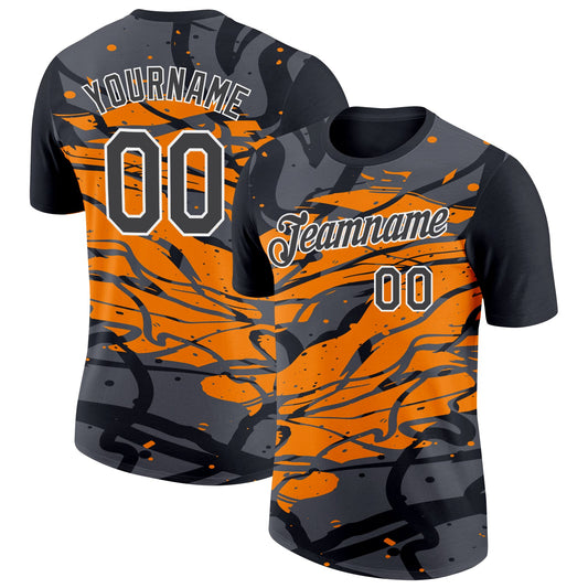 Custom Black Steel Gray-Bay Orange 3D Esports Performance T-Shirt - Main View
