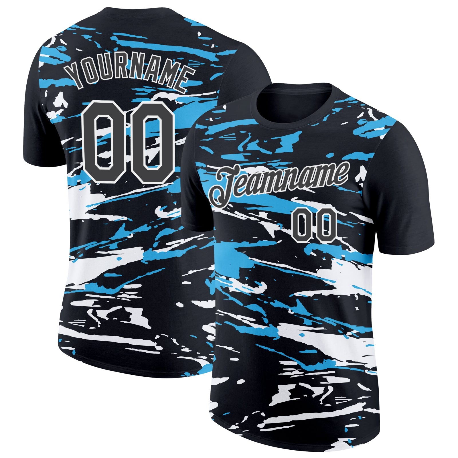 Custom Black Steel Gray-Sky Blue 3D Esports Performance T-Shirt - Main View