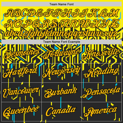 Custom Black Gold Light Yellow-Sky Blue 3D Esports Performance T-Shirt view 3