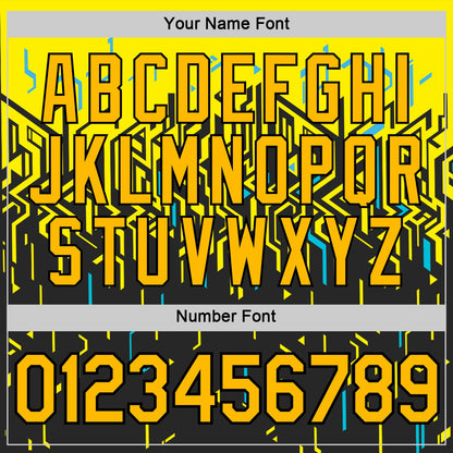 Custom Black Gold Light Yellow-Sky Blue 3D Esports Performance T-Shirt view 4