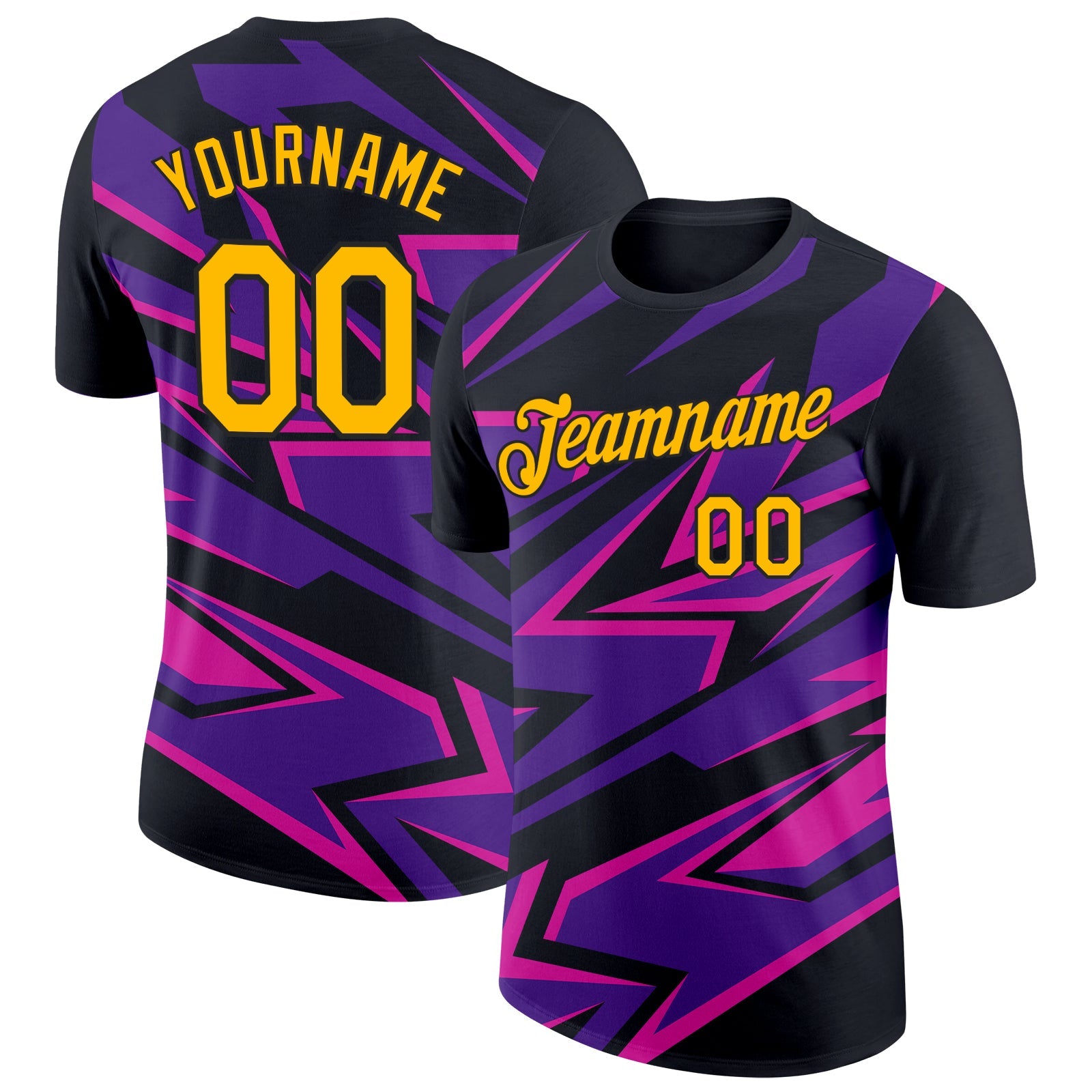 Custom Black Gold Purple-Deep Pink 3D Esports Performance T-Shirt - Main View