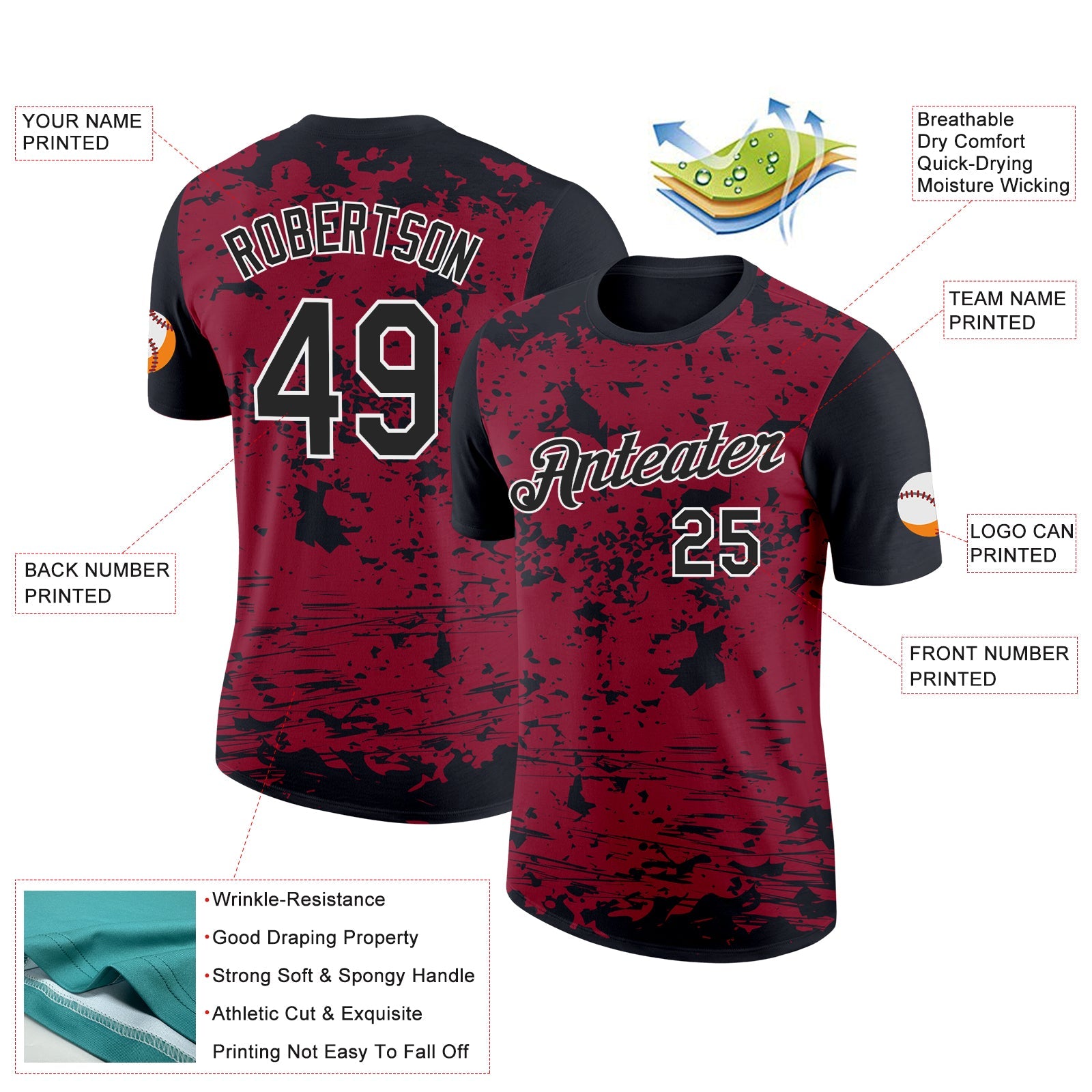 Custom Black Cardinal-White 3D Esports Performance T-Shirt view 2