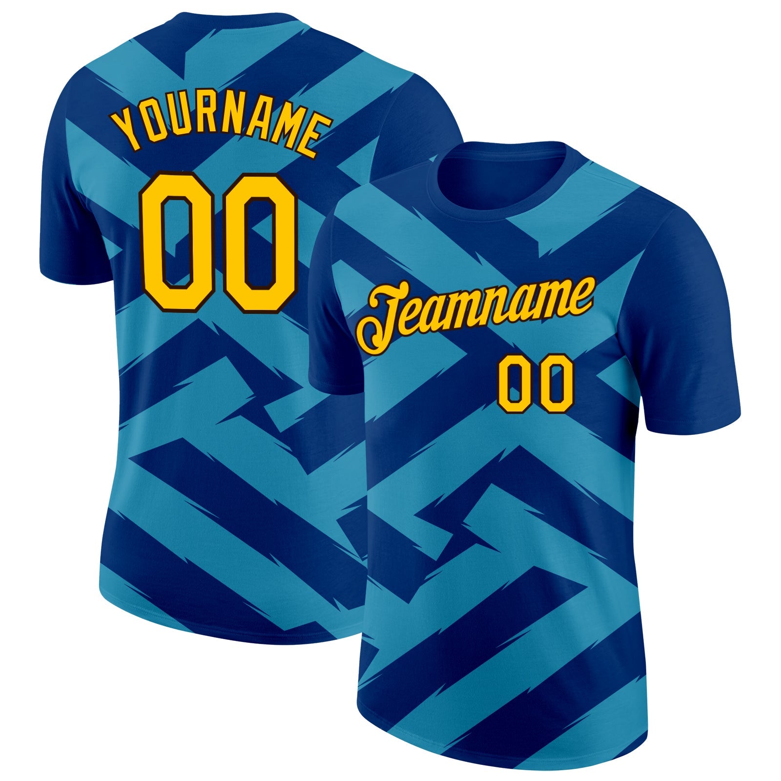 Custom US Navy Blue Gold Panther Blue-Brown 3D Esports Performance T-Shirt - Main View