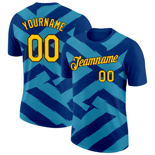 Custom US Navy Blue Gold Panther Blue-Brown 3D Esports Performance T-Shirt - Main View