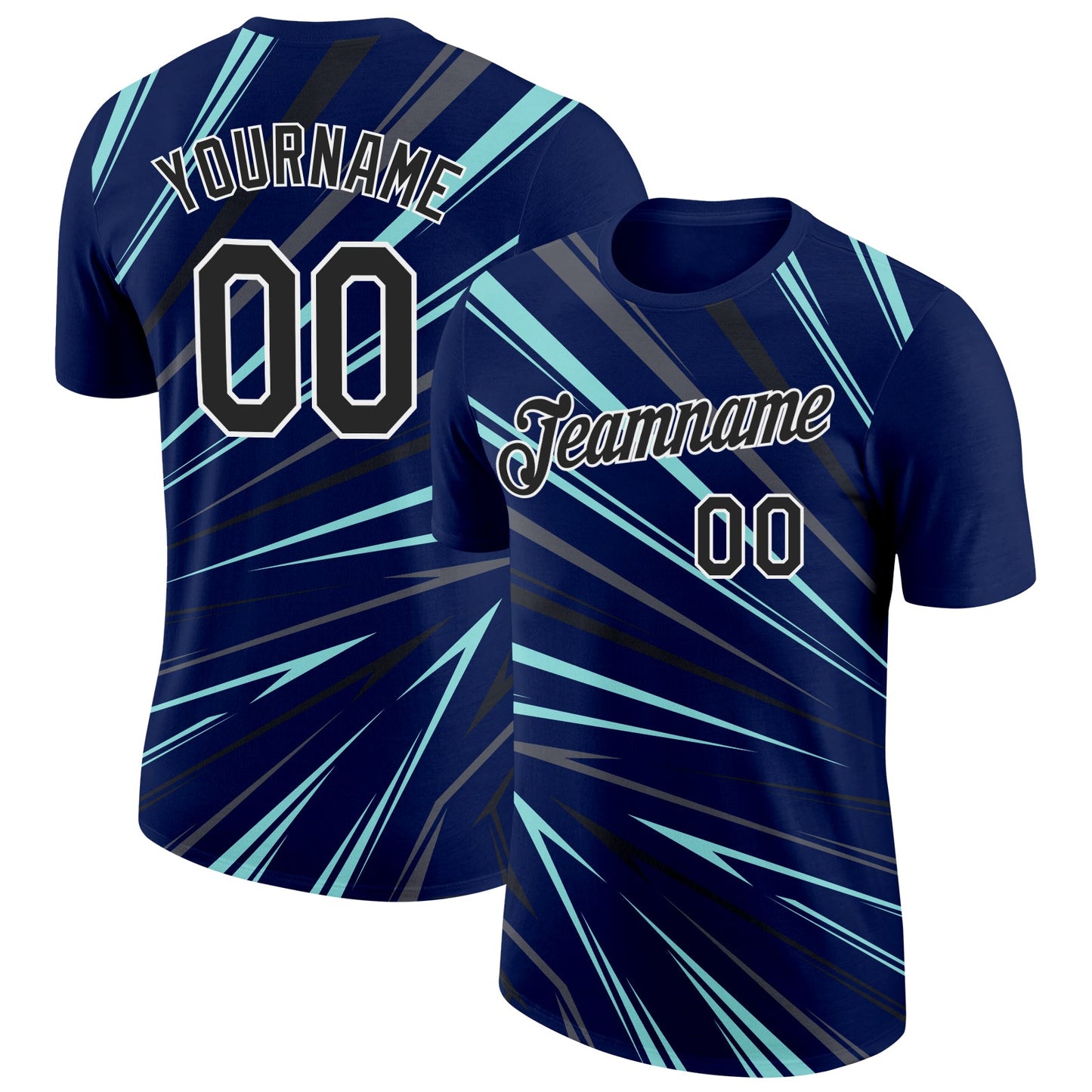 Custom Navy Black Ice Blue-Steel Gray 3D Esports Performance T-Shirt - Main View