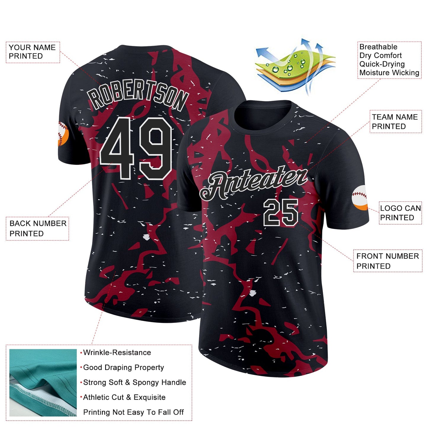 Custom Black Cardinal-White 3D Esports Performance T-Shirt view 2