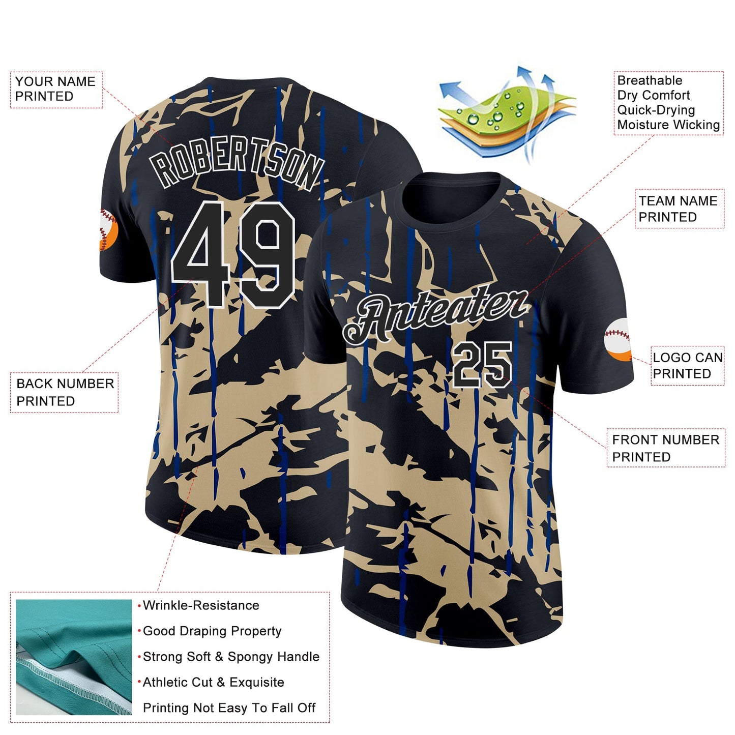 Custom Black Vegas Gold-US Navy Blue 3D Esports Performance T-Shirt view 2