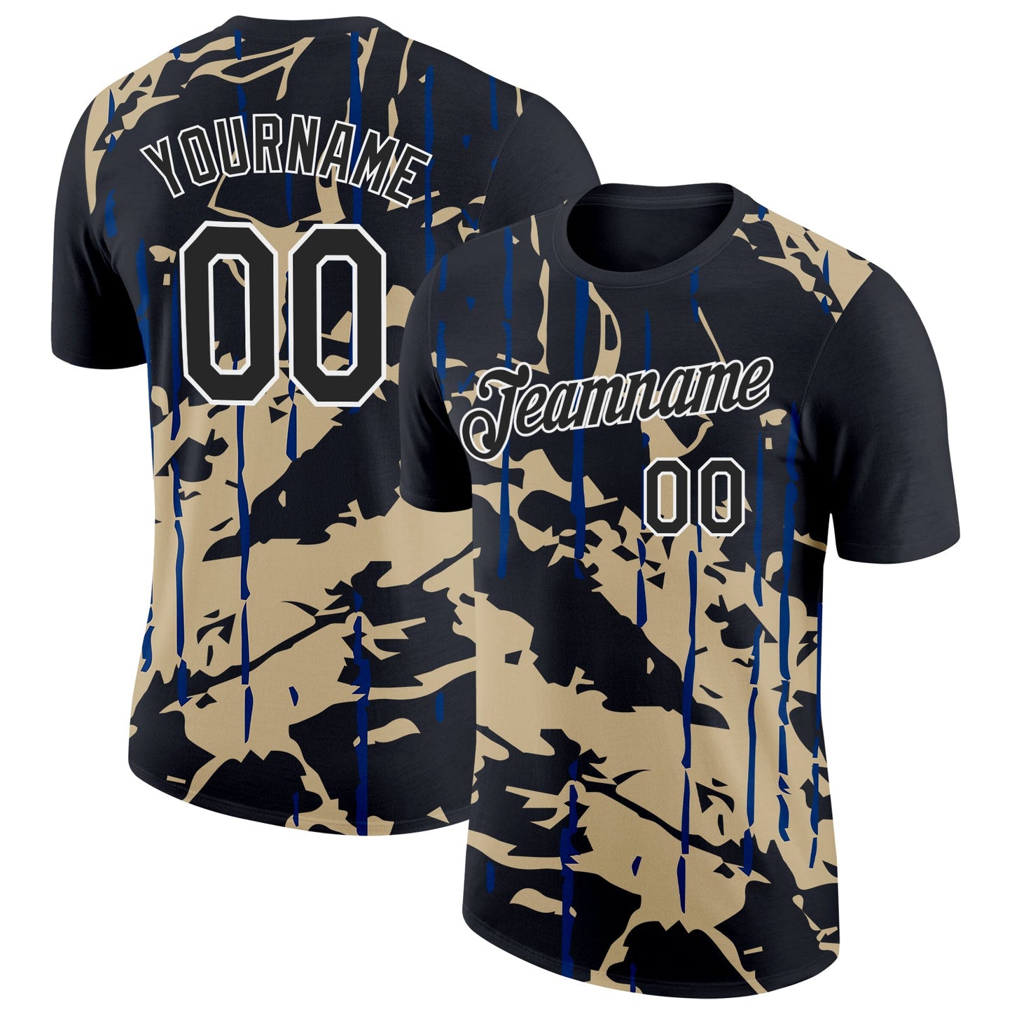 Custom Black Vegas Gold-US Navy Blue 3D Esports Performance T-Shirt - Main View