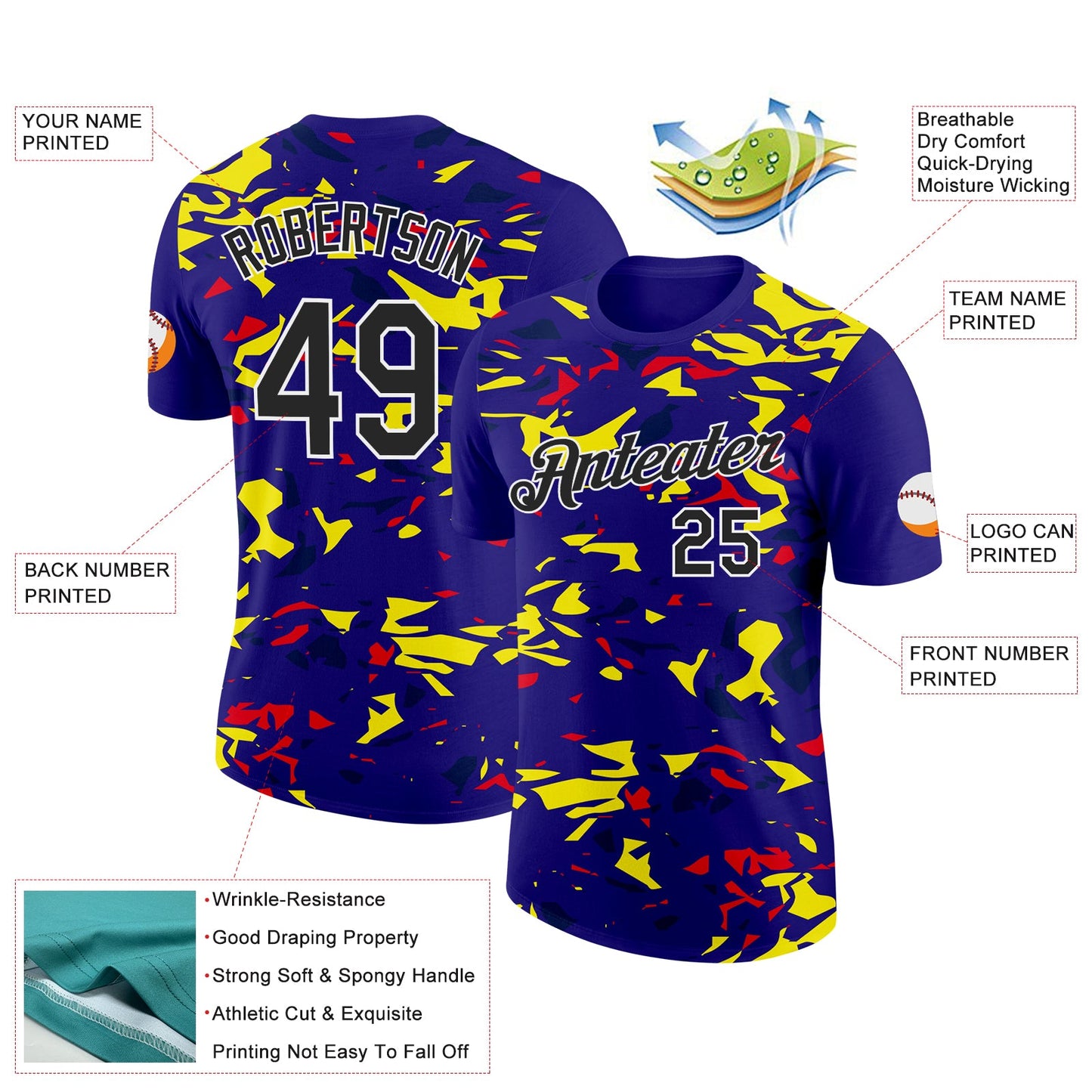 Custom Dark Purple Black Fire Red Light Yellow-Navy 3D Esports Performance T-Shirt view 2
