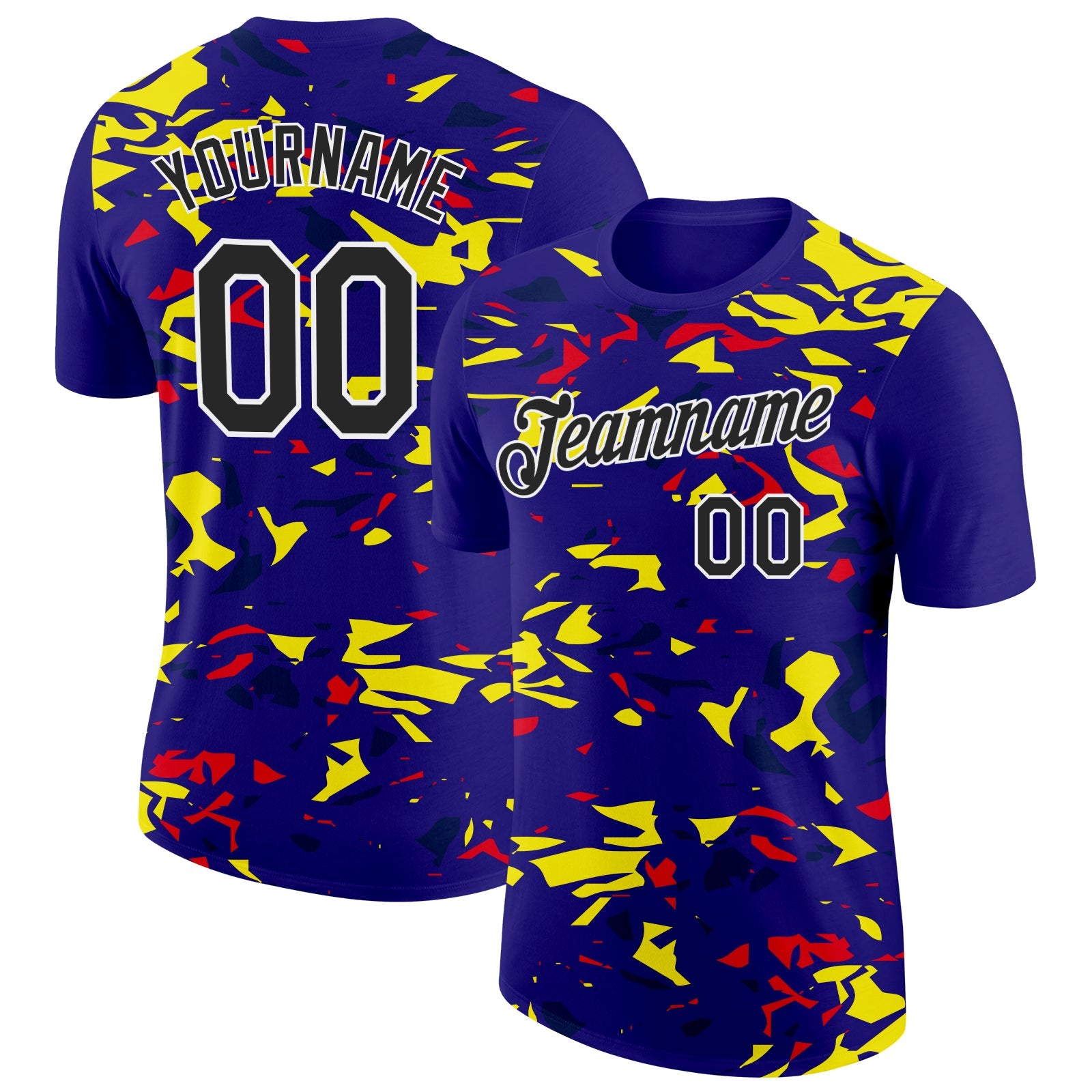 Custom Dark Purple Black Fire Red Light Yellow-Navy 3D Esports Performance T-Shirt - Main View