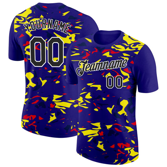 Custom Dark Purple Black Fire Red Light Yellow-Navy 3D Esports Performance T-Shirt - Main View