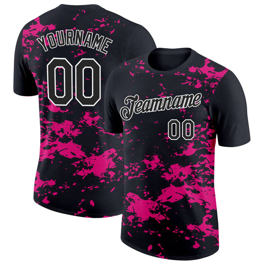 Custom Black Hot Pink-White 3D Esports Performance T-Shirt - Main View