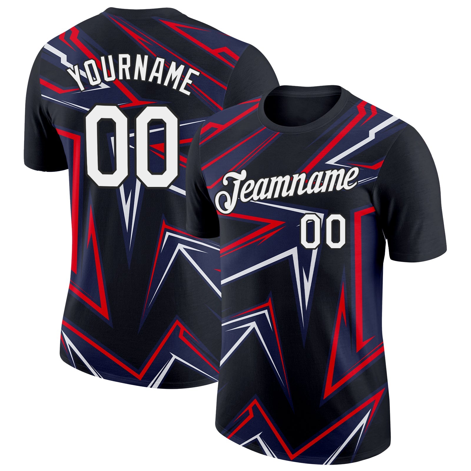 Custom Black White-Fire Red 3D Esports Performance T-Shirt - Main View