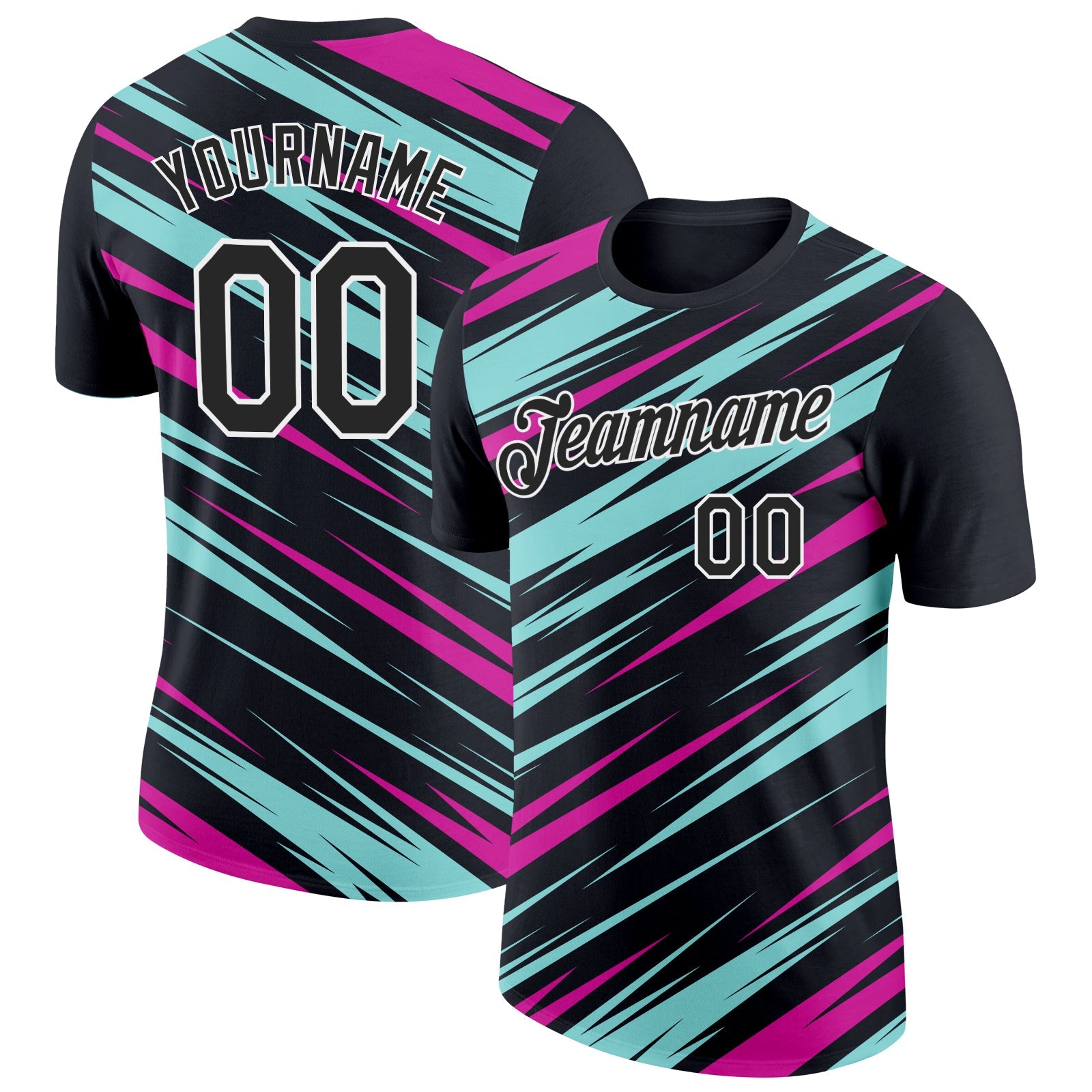 Custom Black Ice Blue-Deep Pink 3D Esports Performance T-Shirt - Main View