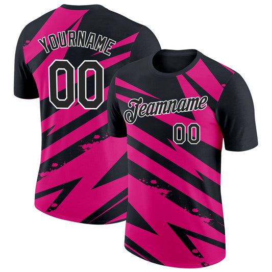 Custom Black Hot Pink-White 3D Esports Performance T-Shirt - Main View