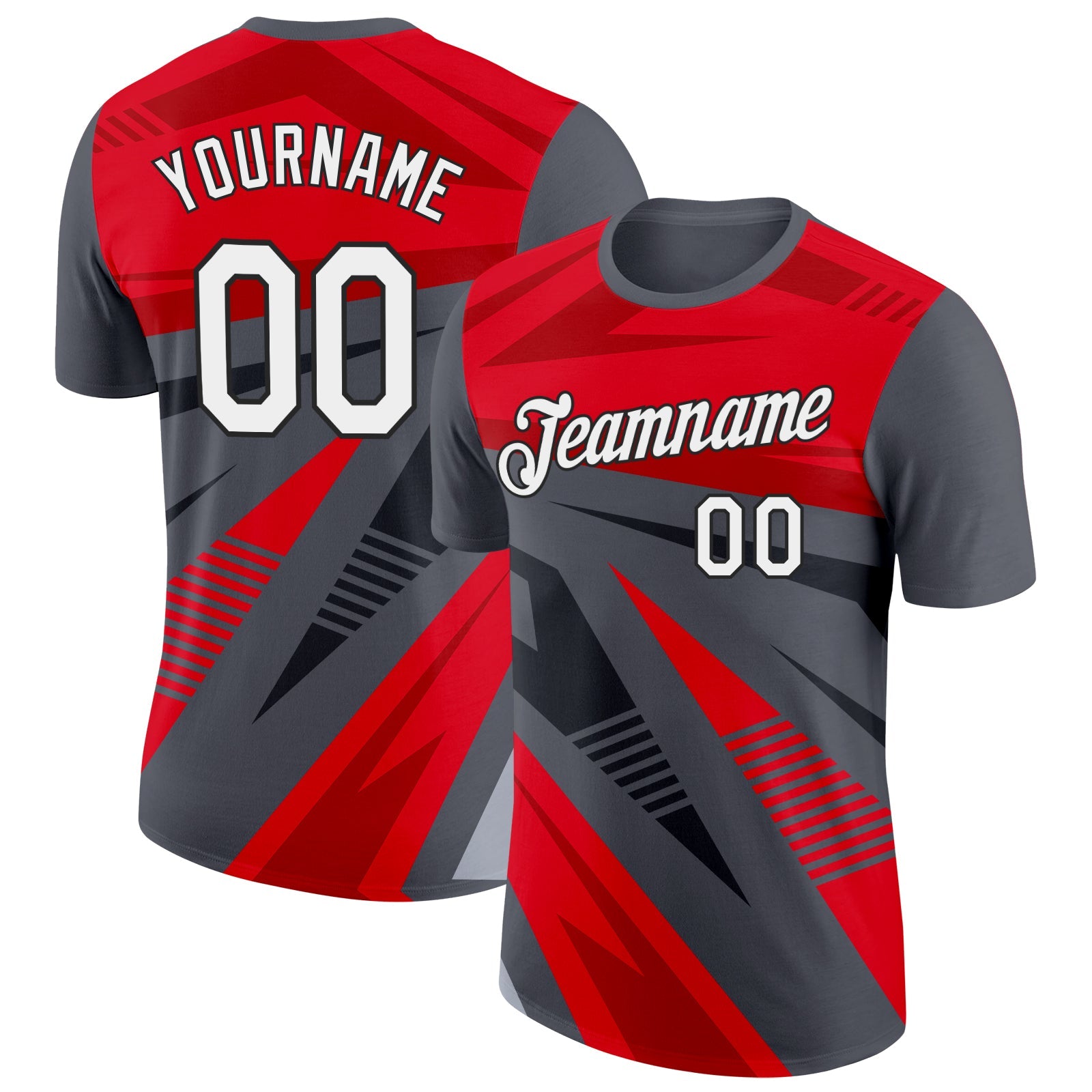Custom Steel Gray Red-Black 3D Esports Performance T-Shirt - Main View