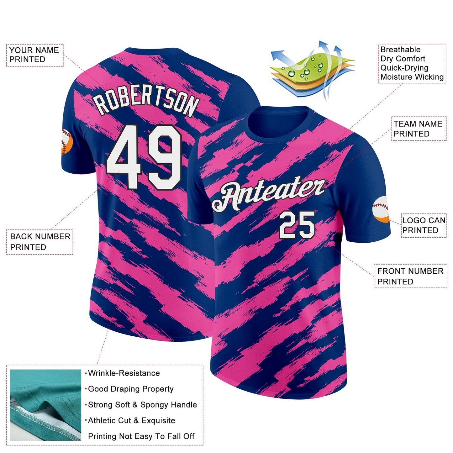 Custom US Navy Blue Pink-Black 3D Esports Performance T-Shirt view 2
