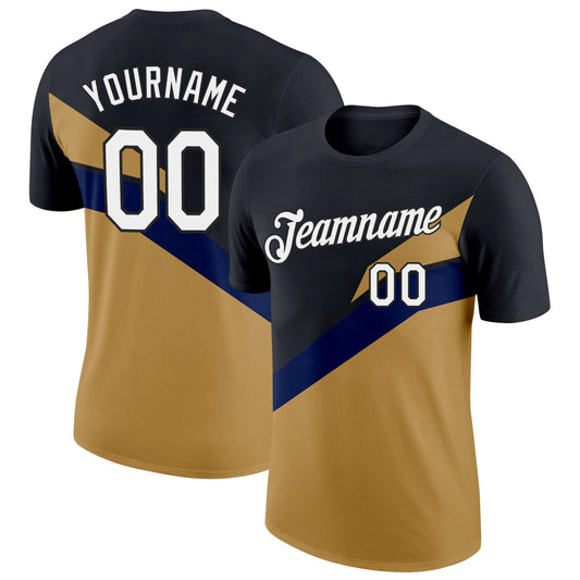 Custom Black Old Gold-Navy 3D Esports Performance T-Shirt - Main View