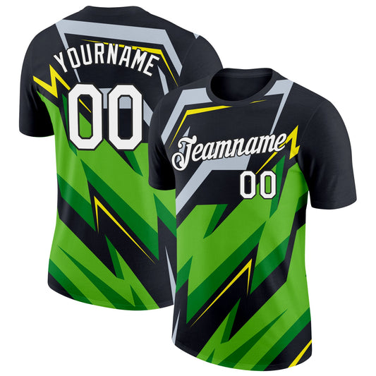 Custom Black Aurora Green Silver-Light Yellow 3D Esports Performance T-Shirt - Main View