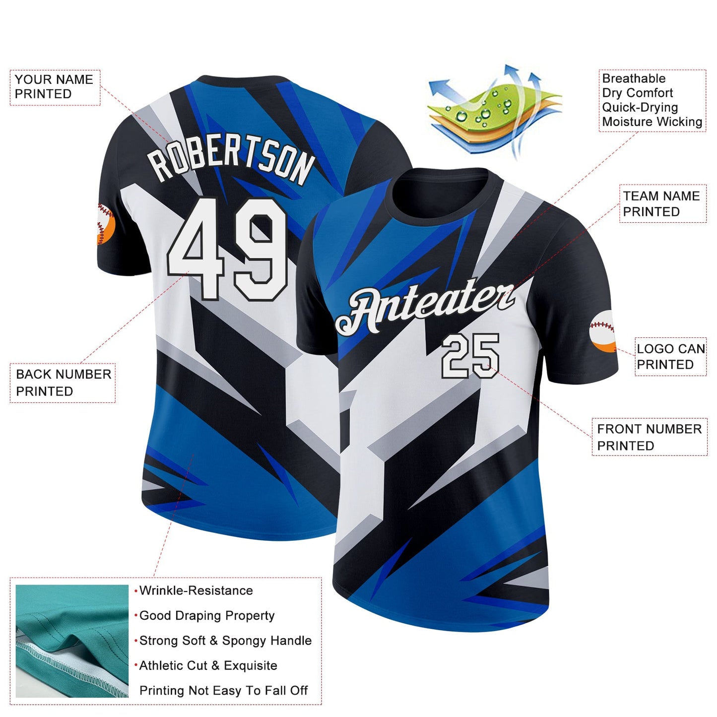 Custom Black White-Blue 3D Esports Performance T-Shirt view 2