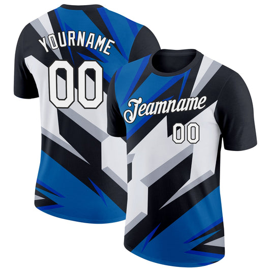 Custom Black White-Blue 3D Esports Performance T-Shirt - Main View