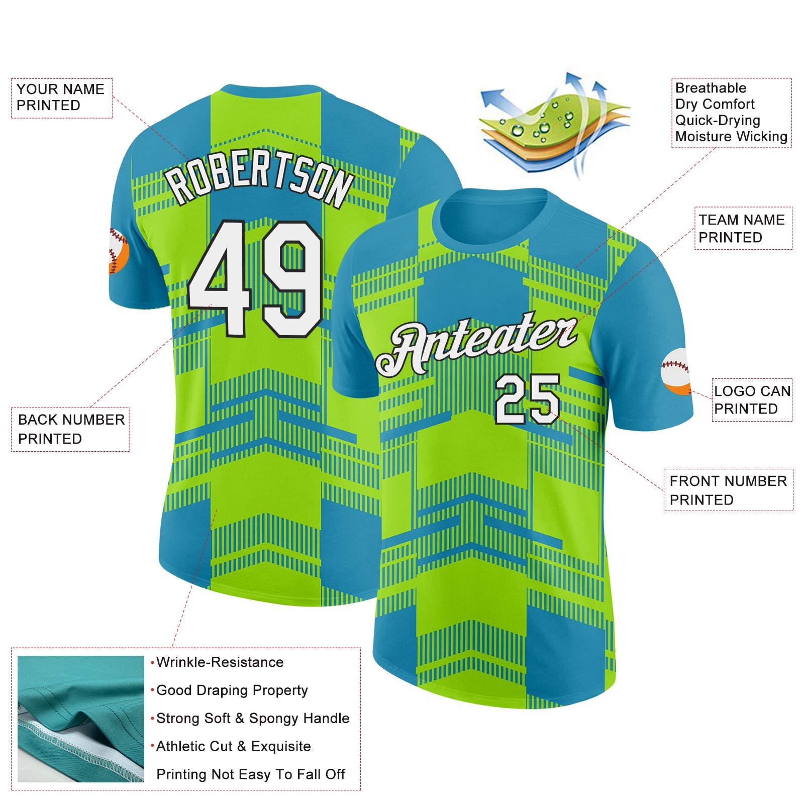 Custom Panther Blue Neon Green-Black 3D Esports Performance T-Shirt view 2