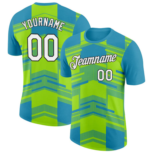 Custom Panther Blue Neon Green-Black 3D Esports Performance T-Shirt - Main View