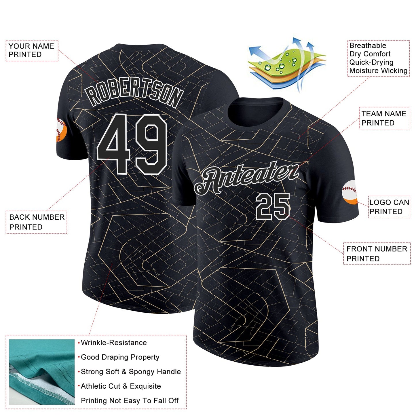 Custom Black Vegas Gold-White 3D Esports Performance T-Shirt view 2