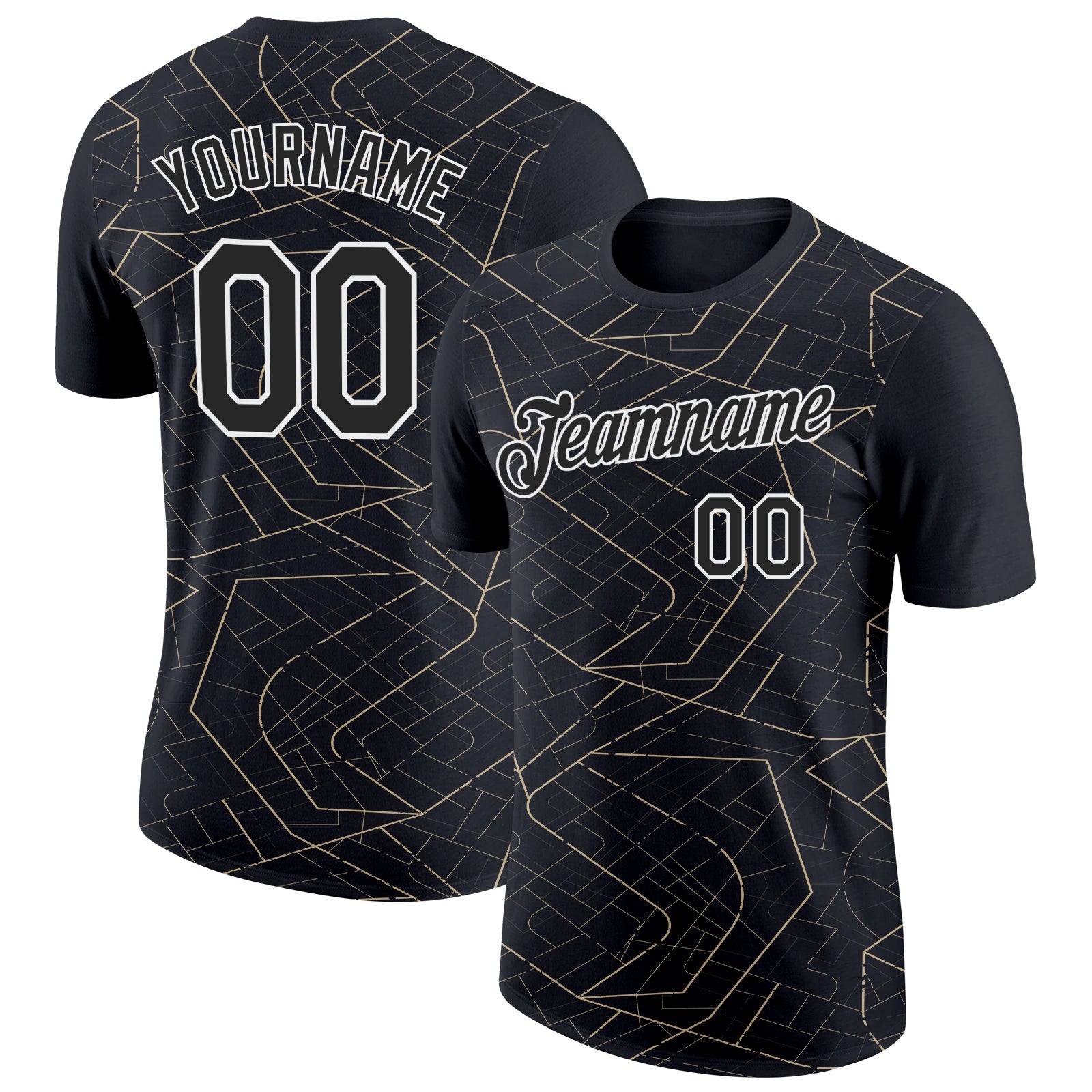 Custom Black Vegas Gold-White 3D Esports Performance T-Shirt - Main View