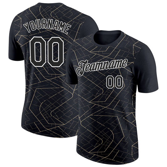 Custom Black Vegas Gold-White 3D Esports Performance T-Shirt - Main View
