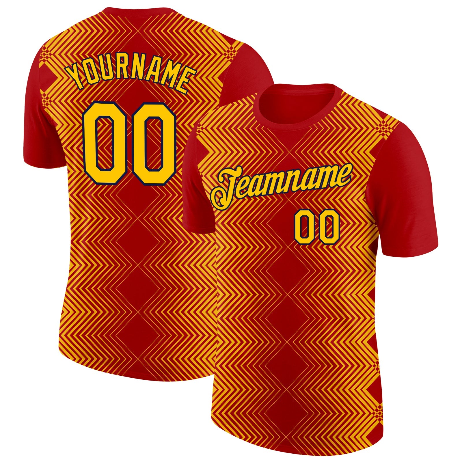 Custom Red Yellow-Navy 3D Esports Performance T-Shirt - Main View