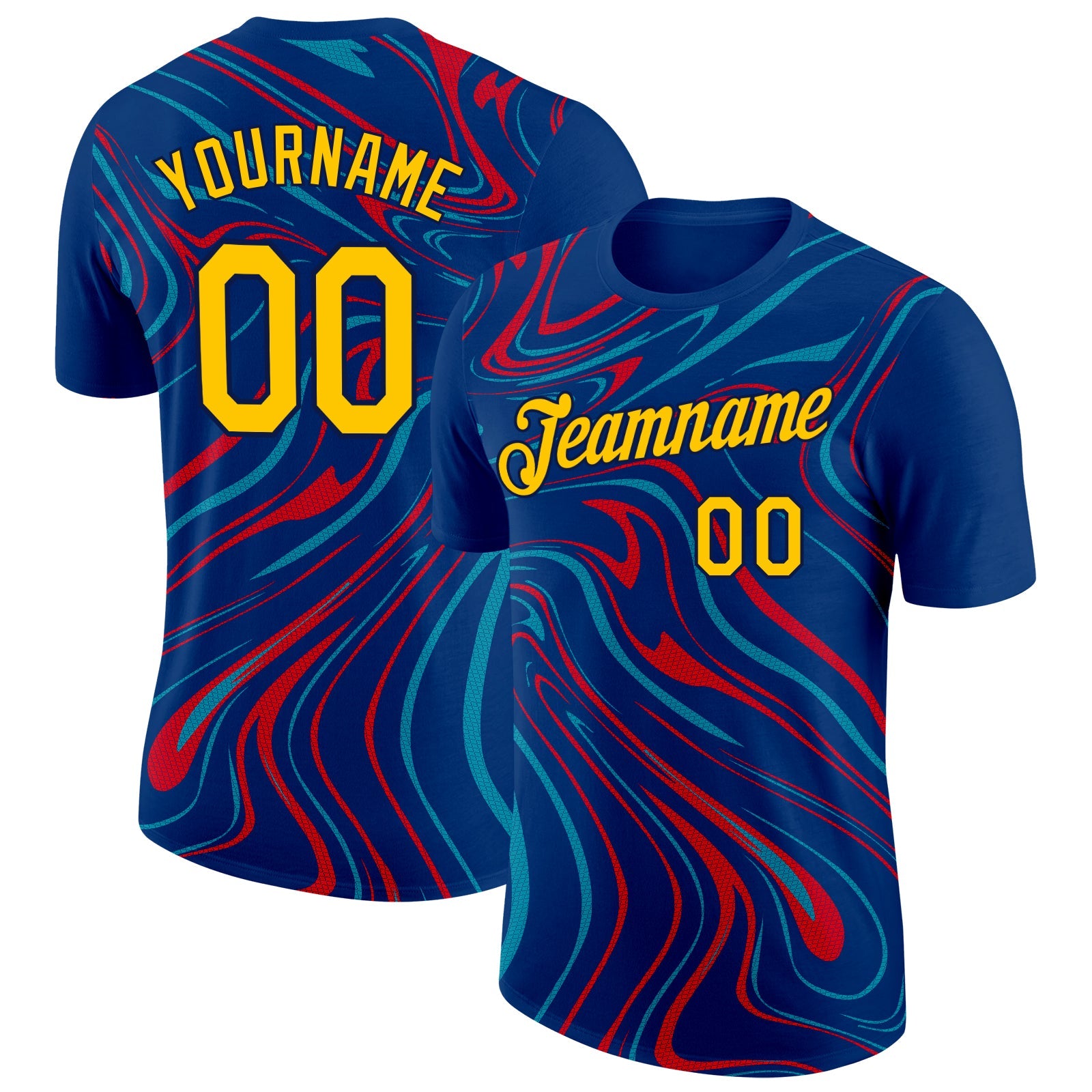 Custom US Navy Blue Yellow Teal Fire Red-Navy 3D Esports Performance T-Shirt - Main View